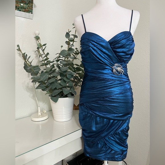 Metallic Blue Bodycon Mini Dress - S - Picture 4 of 13